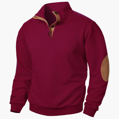 Sweat-shirt homme style décontracté à col montant avec coudières et boutons – Idéal pour un look élégant au quotidien