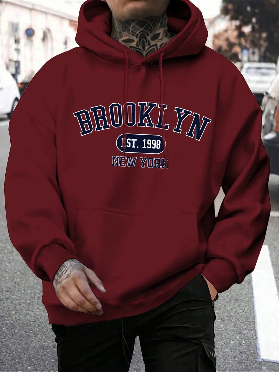 Unisex hættetrøje med New York Brooklyn-basketballprint og kængurulomme
