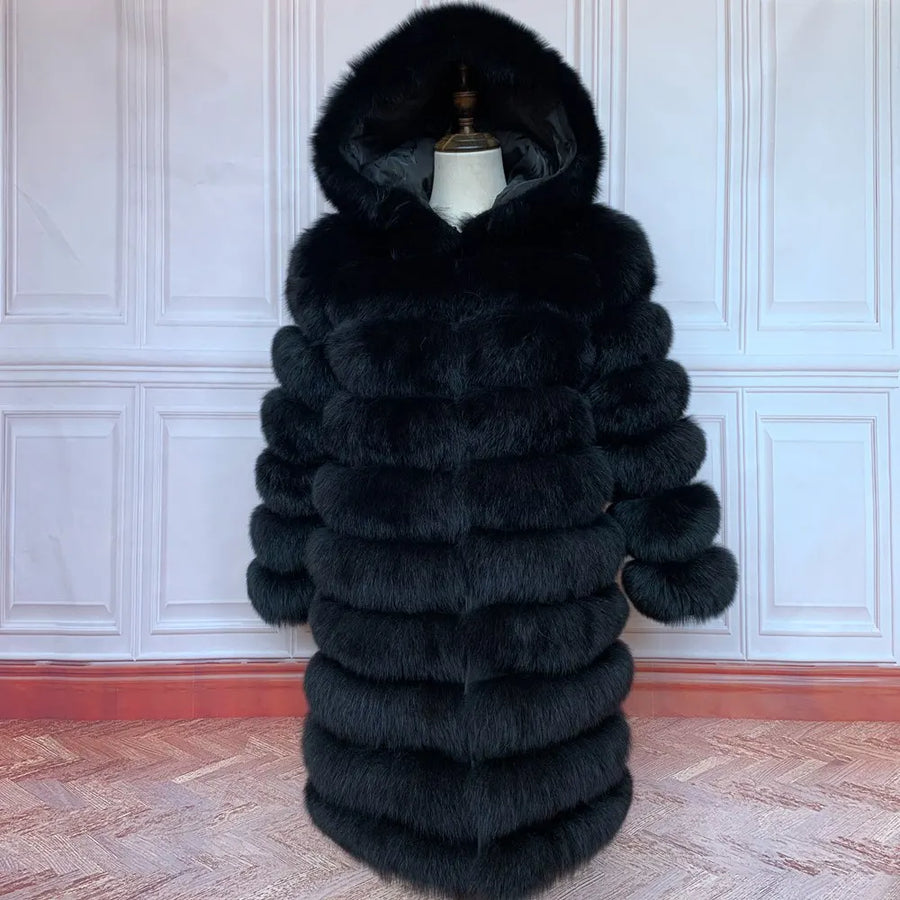 Manteau long à capuche en fourrure synthétique pour femme, style doudoune épaisse