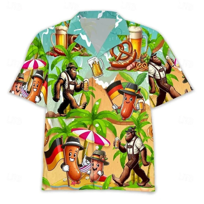 Fantasie-Hawaiihemd im Oktoberfest-Stil mit kurzen Ärmeln für Herren