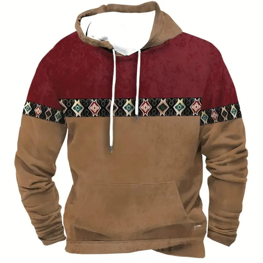 Sweat à Capuche Homme Motif Crâne de Taureau Tribal Vert Kaki