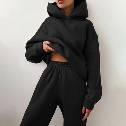 Completo casual donna felpa con cappuccio e pantaloni da jogging stile relax