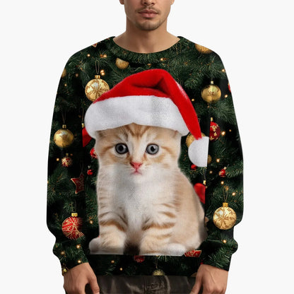 Felpa di Natale uomo con motivo gatto e maglione lavorato a maglia – Stile festivo e originale