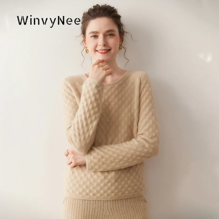 Maglione da donna con collo rotondo e delicato motivo testurizzato - Maniche lunghe, vestibilità rilassata