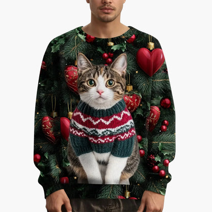 Felpa di Natale uomo con motivo gatto e maglione lavorato a maglia – Stile festivo e originale