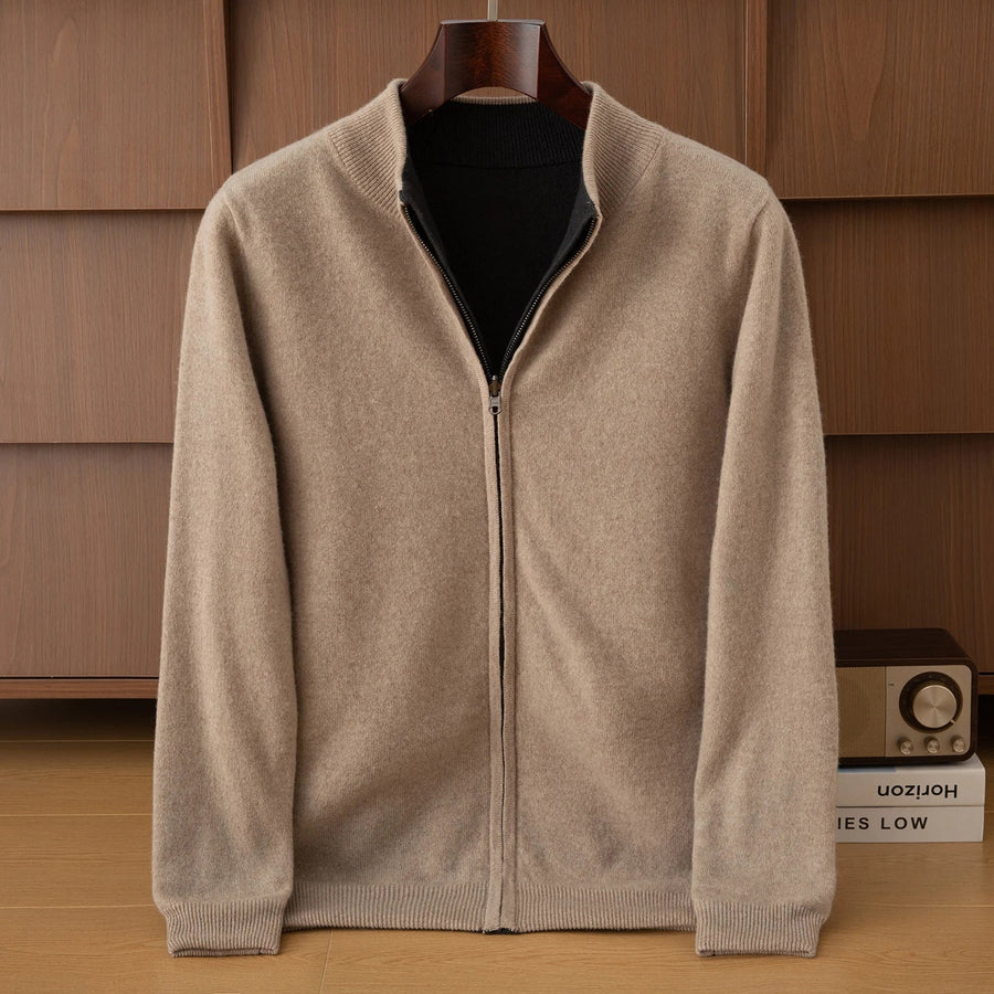 Gilet bicolore da uomo con cerniera, collo alto, lavorato a maglia arancione e grigio