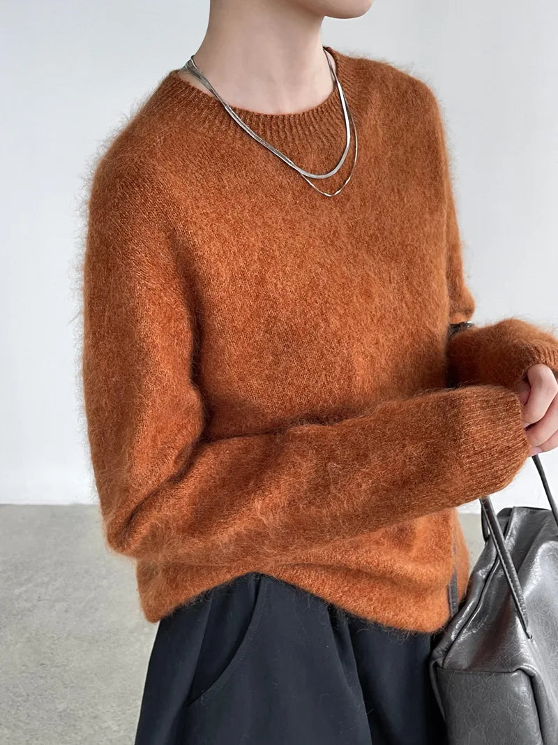[LANMREM] Pullover da donna in maglia di lana con fodera in pile, scollo rotondo, morbido e soffice, vestibilità slim, ideale per autunno e inverno 26E04076