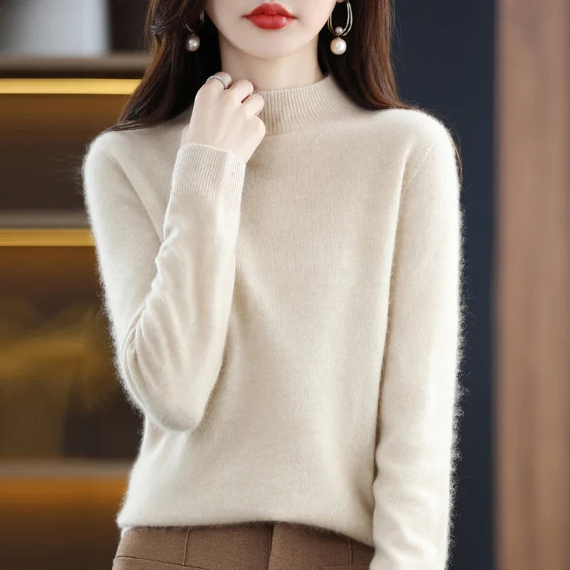 Pull col montant femme en maille douce, manches longues