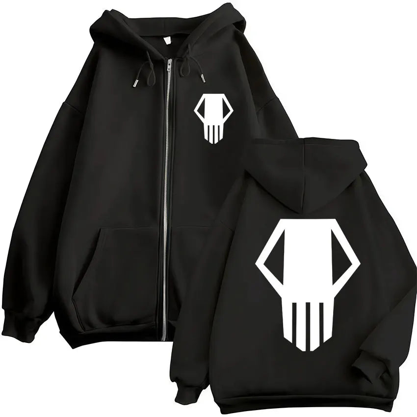 Sweat à capuche zippé imprimé motif fantaisie avec poches kangourou