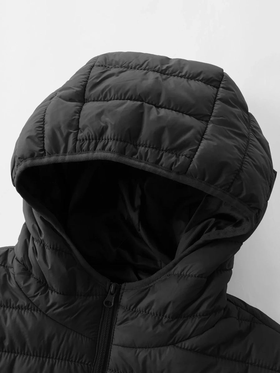 Plumífero ligero acolchado con capucha para hombre y mujer