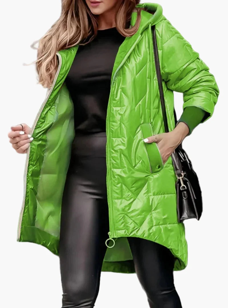 Lang vattert jakke med hette for kvinner – Chic urban stil for høst og vinter