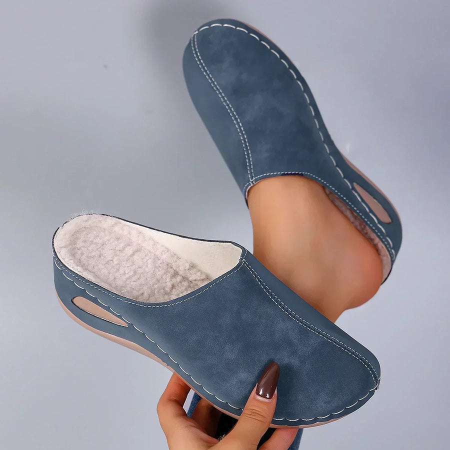 Women's Soft Fleece-Lined Slippers, Comfortable with Flexible Sole and Stitching Details
