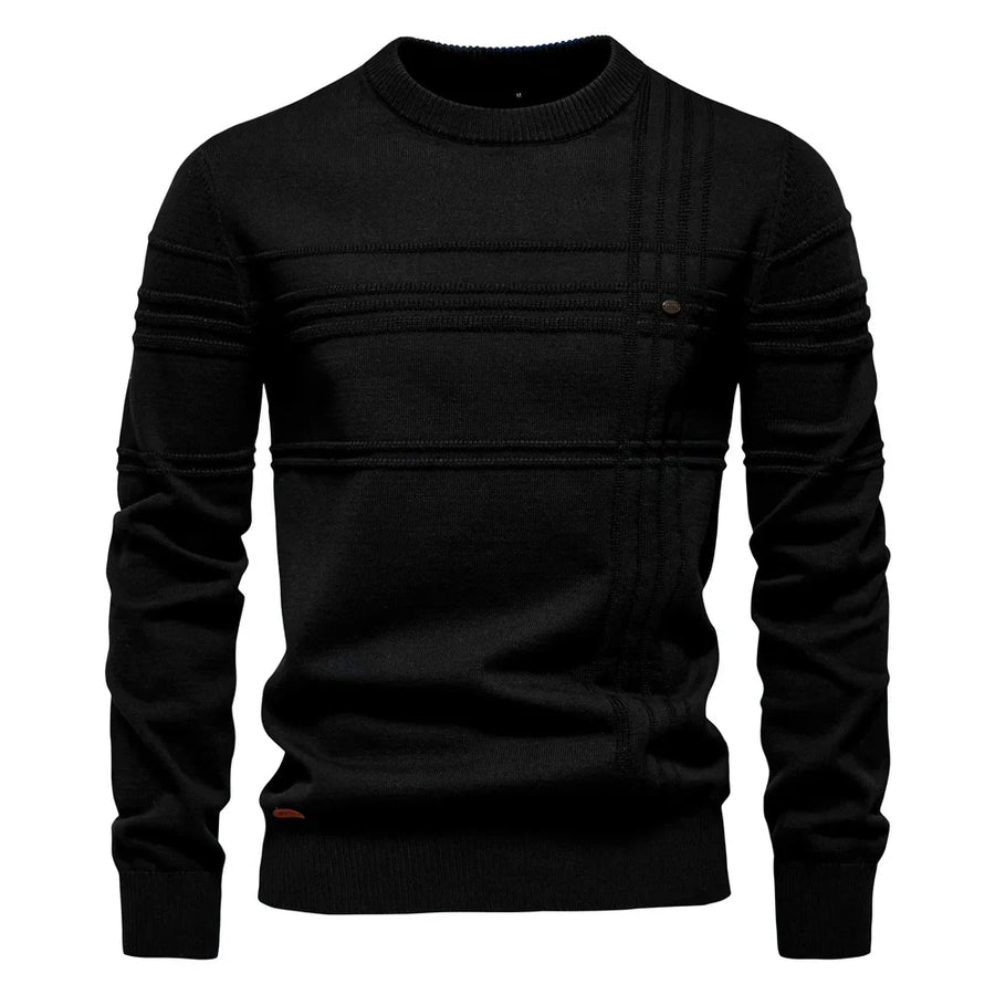 Suéter de hombre de cuello redondo, tejido con motivos texturizados, beige