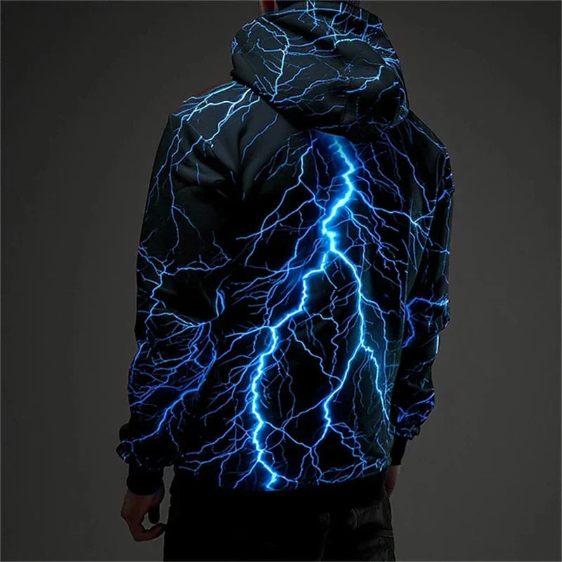 Sweat à Capuche Homme Noir Motif Éclair Lumineux Multicolore