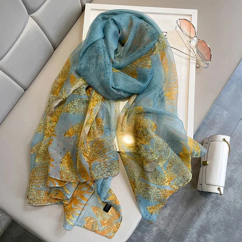 Lightweight women's scarf with landscape or floral patterns