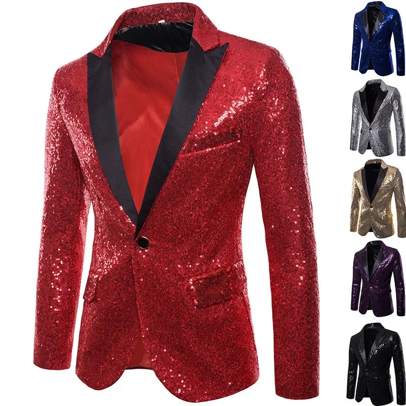 Chaqueta de noche para hombre con lentejuelas multicolores, estilo festivo para eventos y fiestas