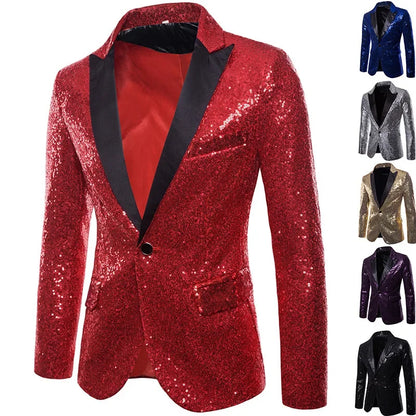 Chaqueta de noche para hombre con lentejuelas multicolores, estilo festivo para eventos y fiestas