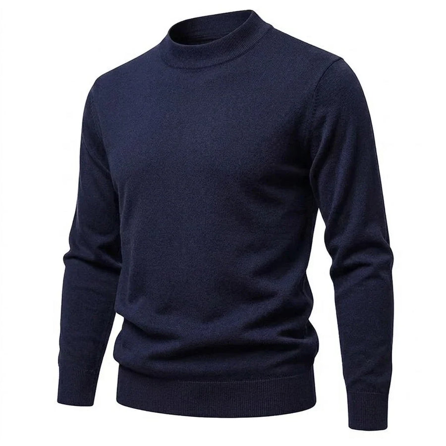 Maglione da uomo a collo alto a coste, maniche lunghe, tinta unita