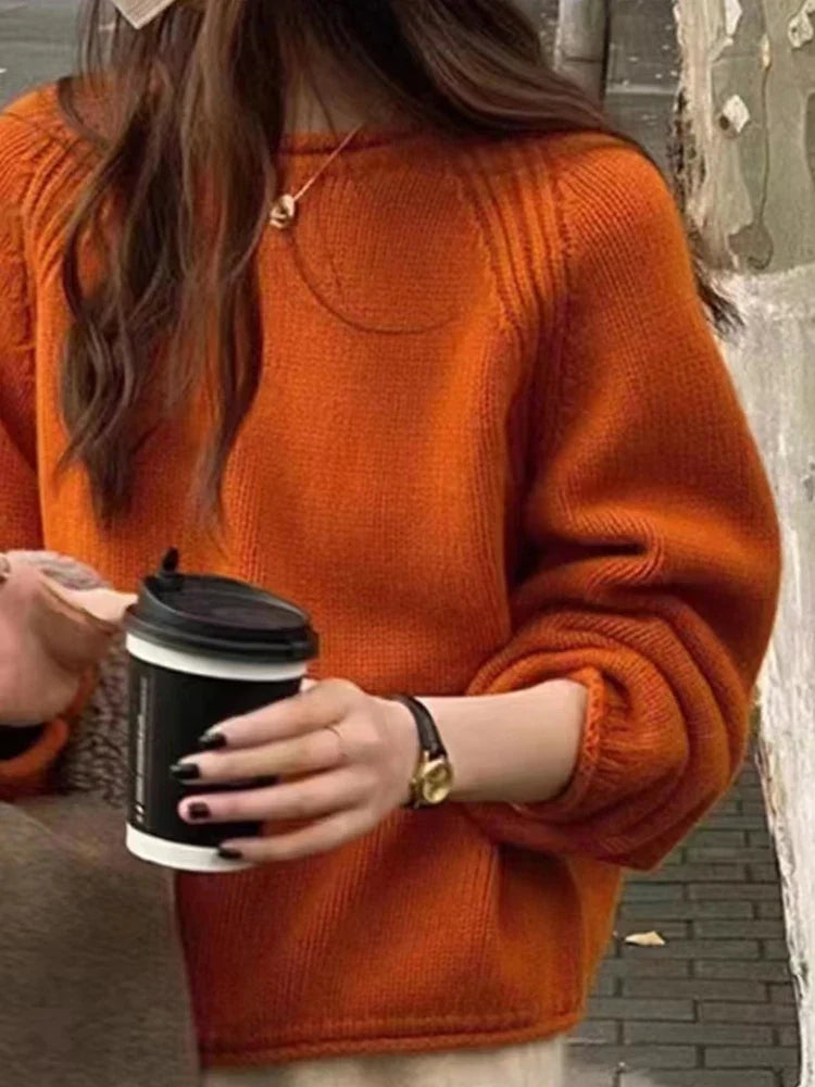 Pull ample à manches raglan et col rond en maille côtelée pour femme