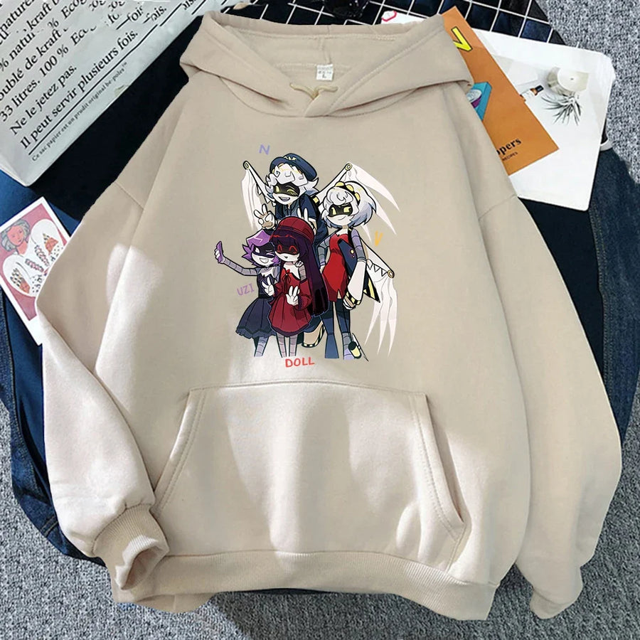 Felpa con cappuccio unisex con stampa anime, tasca a marsupio e coulisse