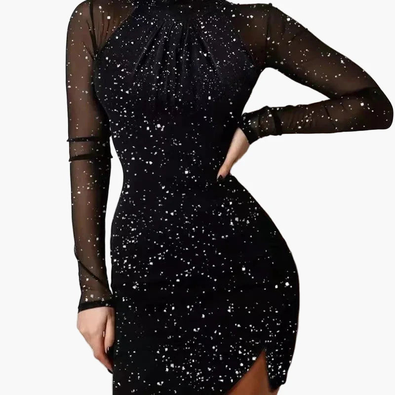 Robe de soirée moulante à manches longues pour femme, style glamour et chic