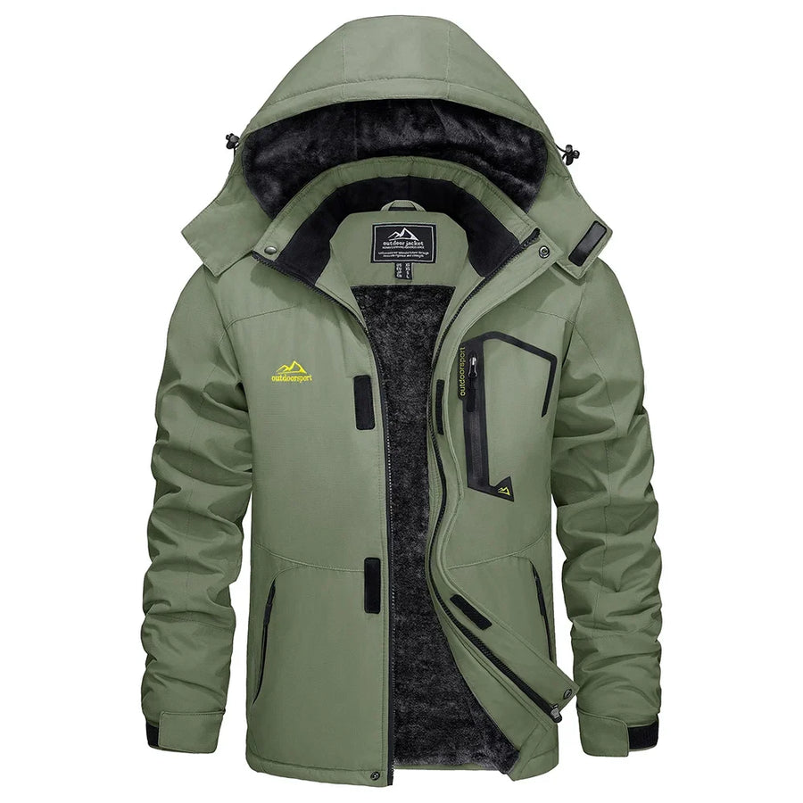Wasserdichte Herren-Wanderjacke mit Kapuze und warmem Innenfutter für Outdoor-Aktivitäten