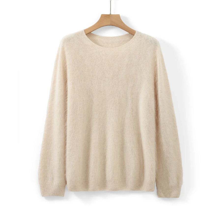 Kuscheliger Damenpullover mit Rundhalsausschnitt und langen Ärmeln aus weichem, flauschigem Material