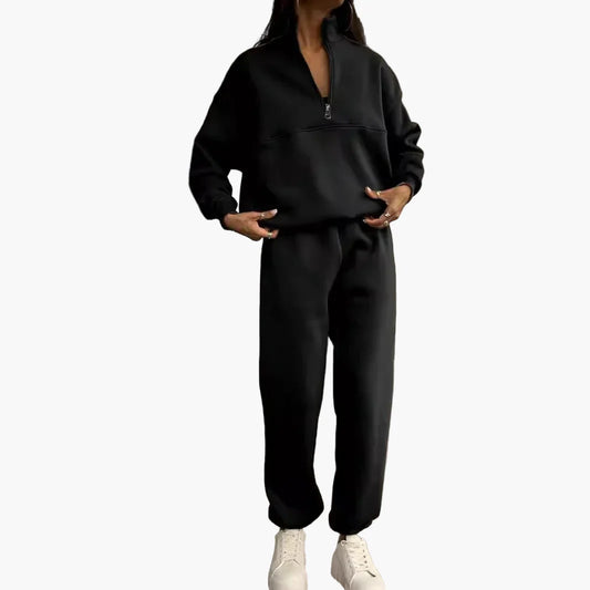 Casual zip-up collar tracksuit set for women - Modern and urban style