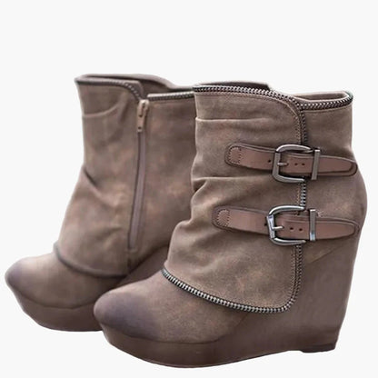 Botines con cuña y hebillas para mujer estilo casual urbano