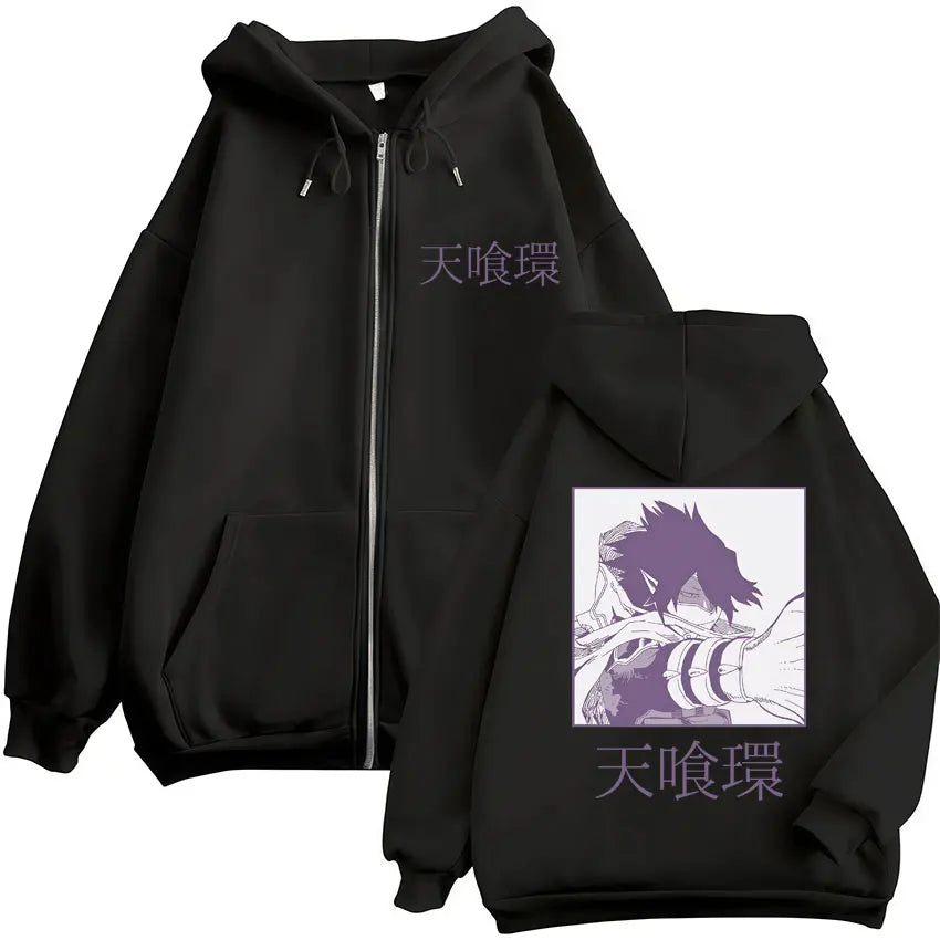 Sweat à capuche zippé imprimé motif fantaisie avec poches kangourou