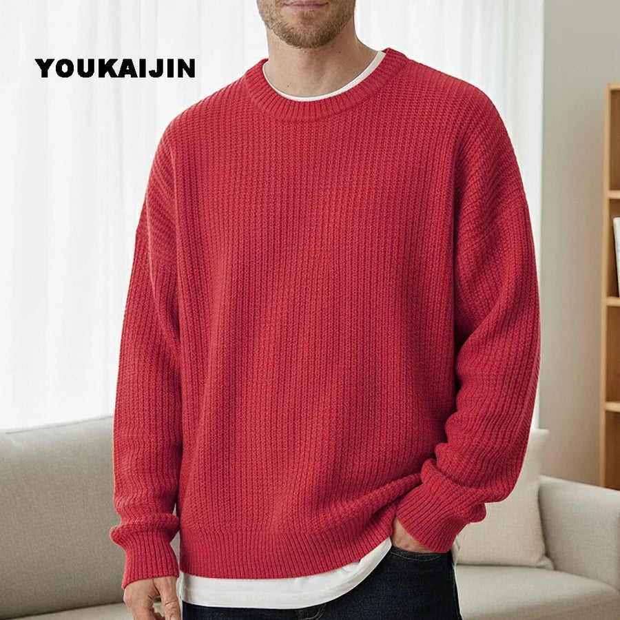 Herren-Rippenstrickpullover mit Rundhalsausschnitt und lässiger Passform