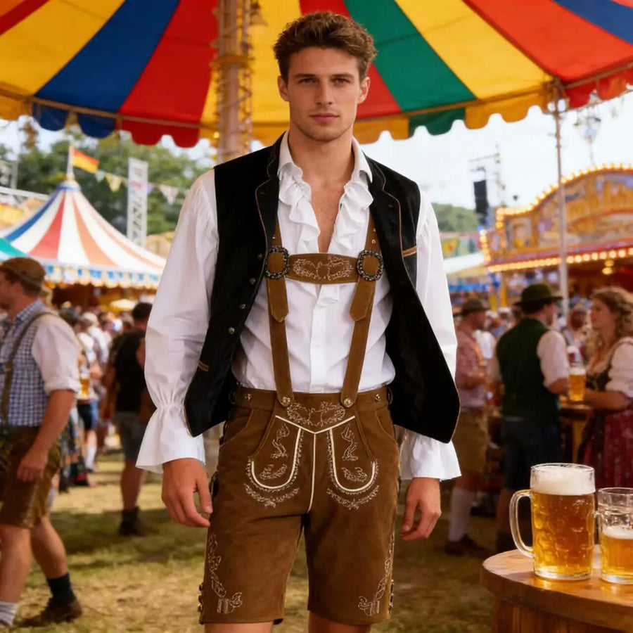 Gilet en velours brodé et chemise à jabot pour homme de style traditionnel allemand