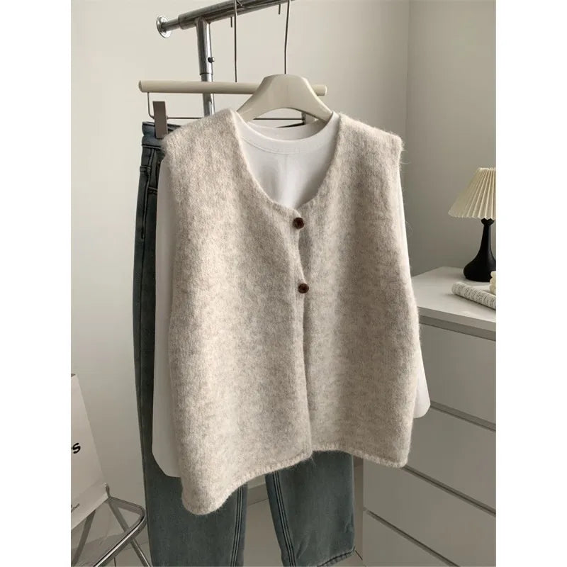Gilet sans manches en maille col V pour femme, boutons décoratifs