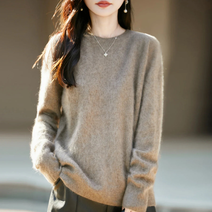 Women's cozy lightweight pale yellow crew-neck sweater
