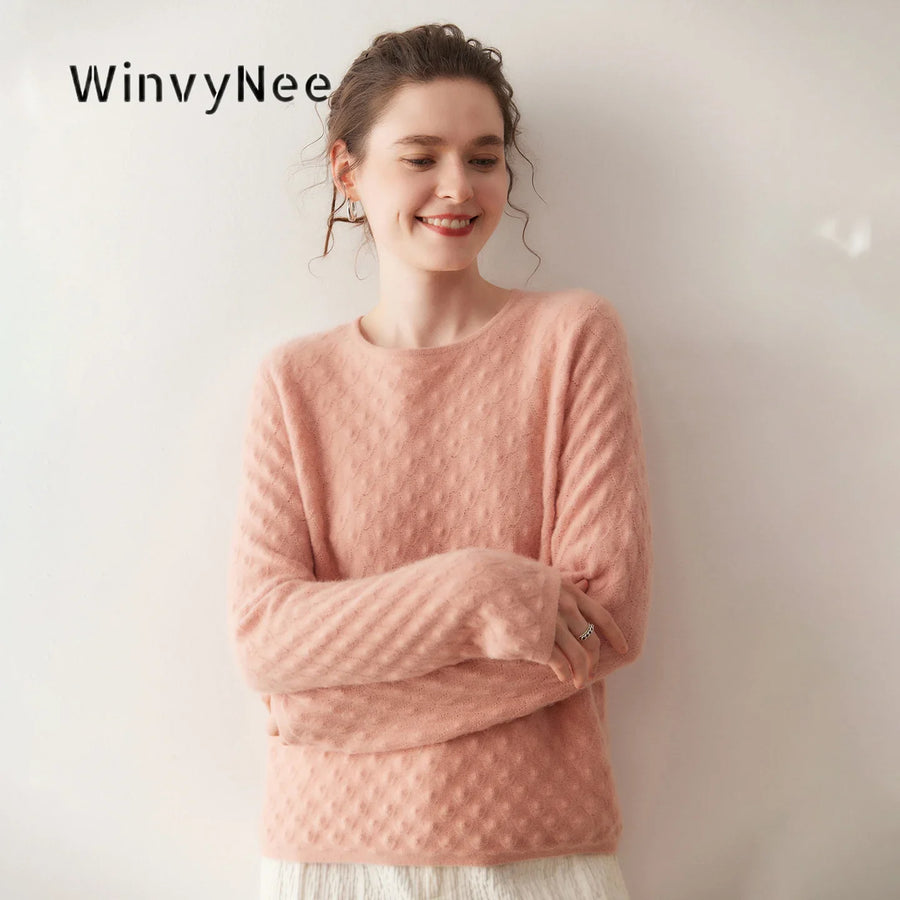Maglione da donna con collo rotondo e delicato motivo testurizzato - Maniche lunghe, vestibilità rilassata