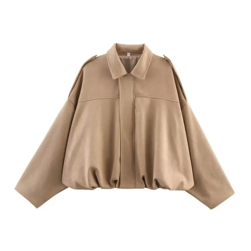 Cazadora corta de aviador de mujer de color liso, con cuello de solapa y mangas amplias