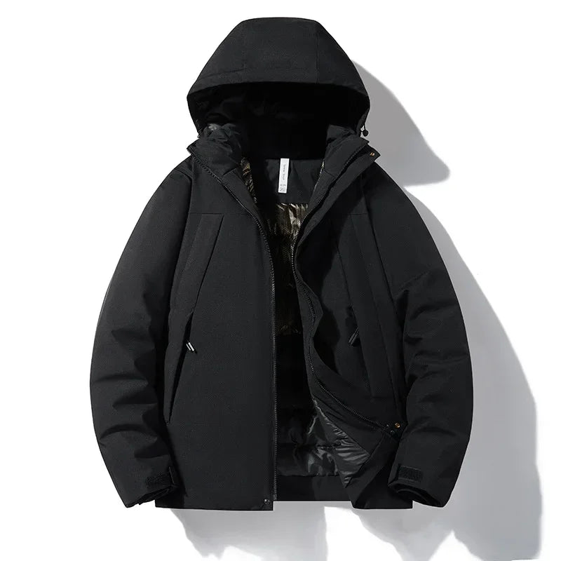 Unisex quilted hooded puffer jacket, windproof and waterproof, for outdoor use