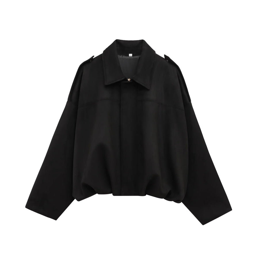 Cazadora corta de aviador de mujer de color liso, con cuello de solapa y mangas amplias
