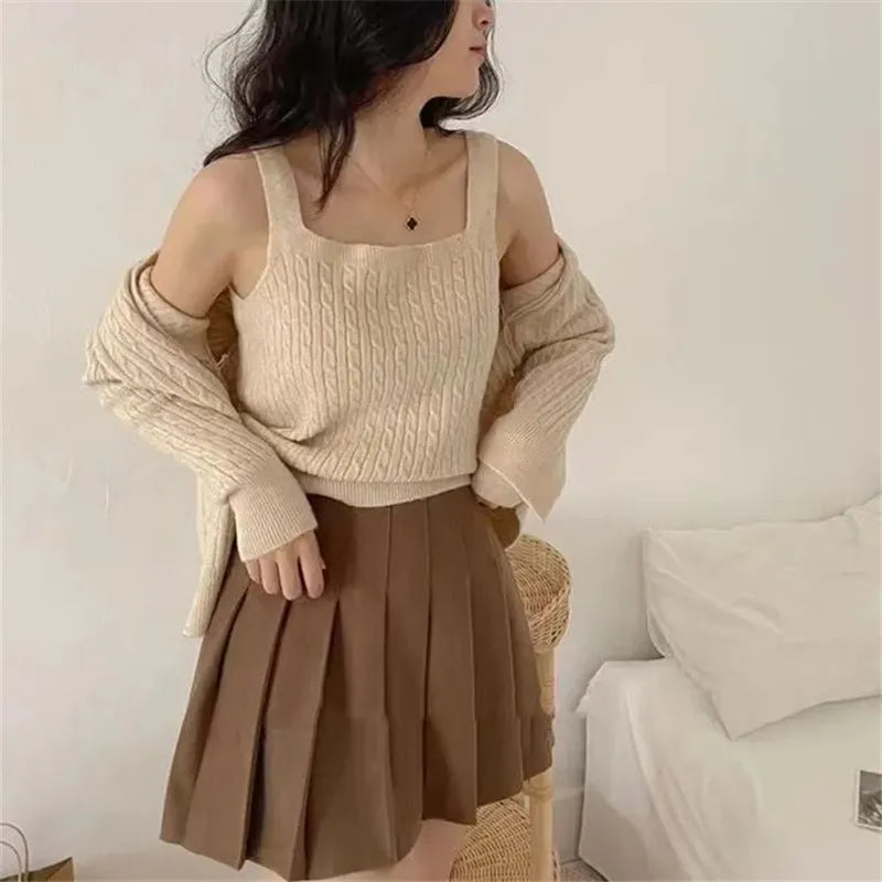 Women's cable-knit cardigan and tank top set