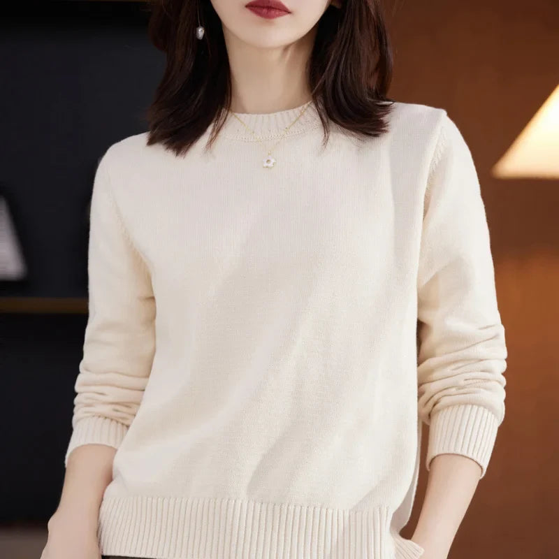 Pull Ras du Cou Coupe Classique en Maille Unie pour Femme