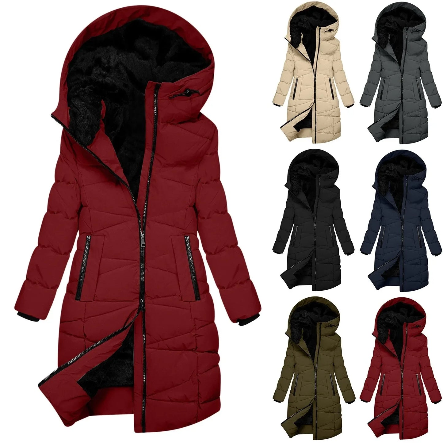 Lange winterjas voor dames - Gewatteerde donsjas met capuchon, winddicht, chique en casual stijl