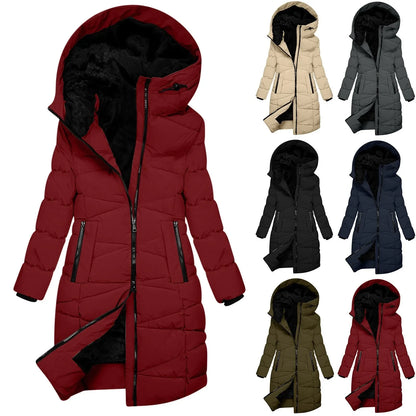 Lange winterjas voor dames - Gewatteerde donsjas met capuchon, winddicht, chique en casual stijl