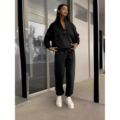 Ensemble de survêtement décontracté à col zippé pour femme - Style moderne et urbain