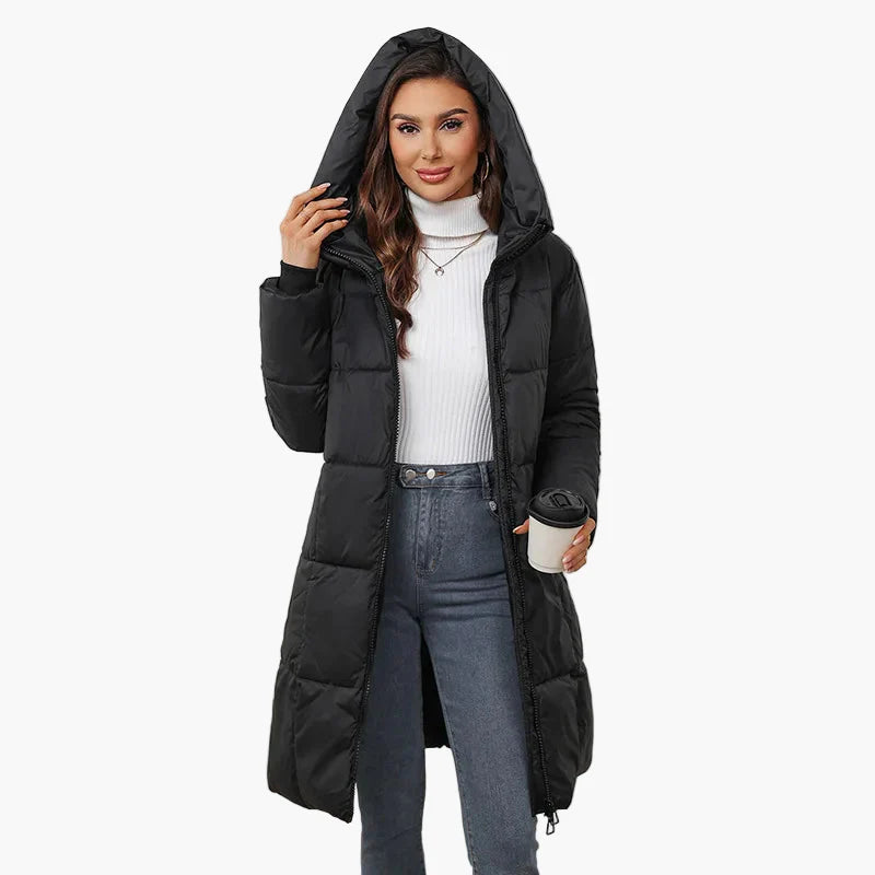 Cappotto Piumino Lungo Donna Stile Urbano Inverno Elegante con Cappuccio