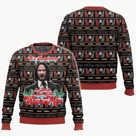 Juletrøje til mænd i "Wick-Mas"-stil, sjov og original til filmentusiaster – festlig sweatshirt med motiv