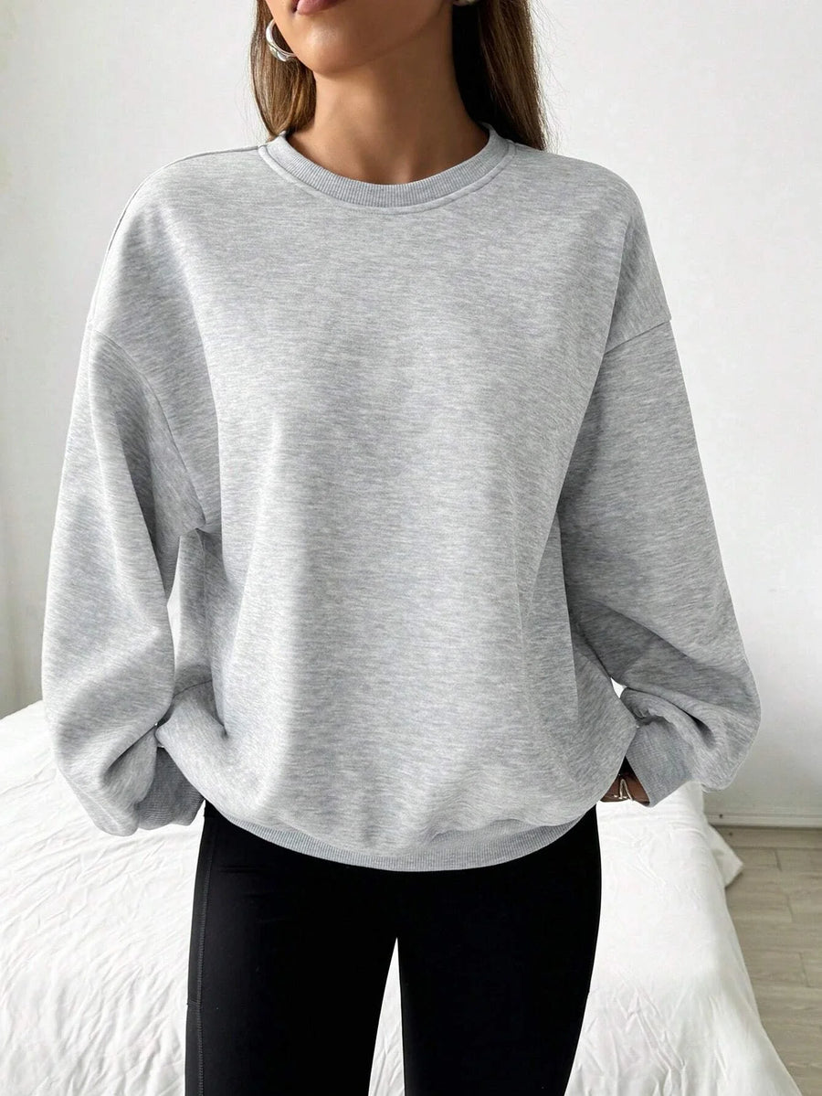 Women's Loose-Fit Light Gray Crew-Neck Long-Sleeve Sweatshirt