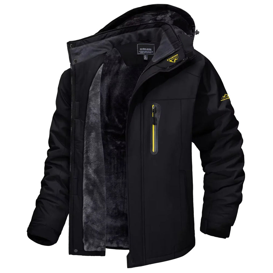 Warme Herren-Outdoorjacke mit Kapuze und Fleecefutter, Camouflage oder einfarbig, für den Winter