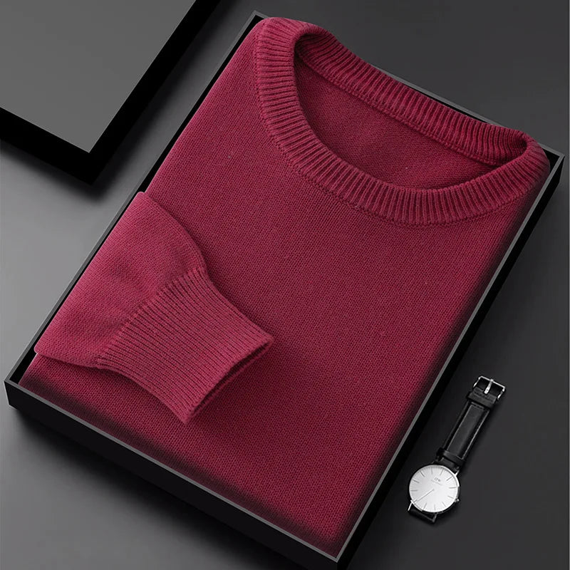 Pull homme col rond maille unie manches longues ajusté décontracté bleu