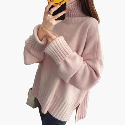 Oversize'owy sweter z wysokim kołnierzem w koreańskim stylu dla kobiet – idealny na jesień i zimę, szykowny i casualowy
