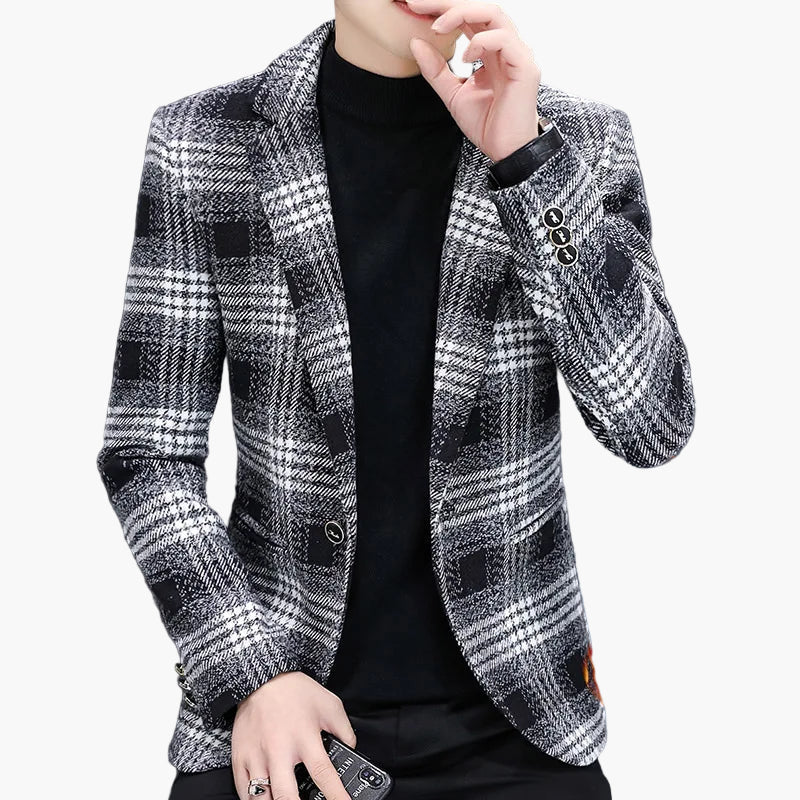 Elegant herrblazer i rutig modern stil för affärer och utekvällar